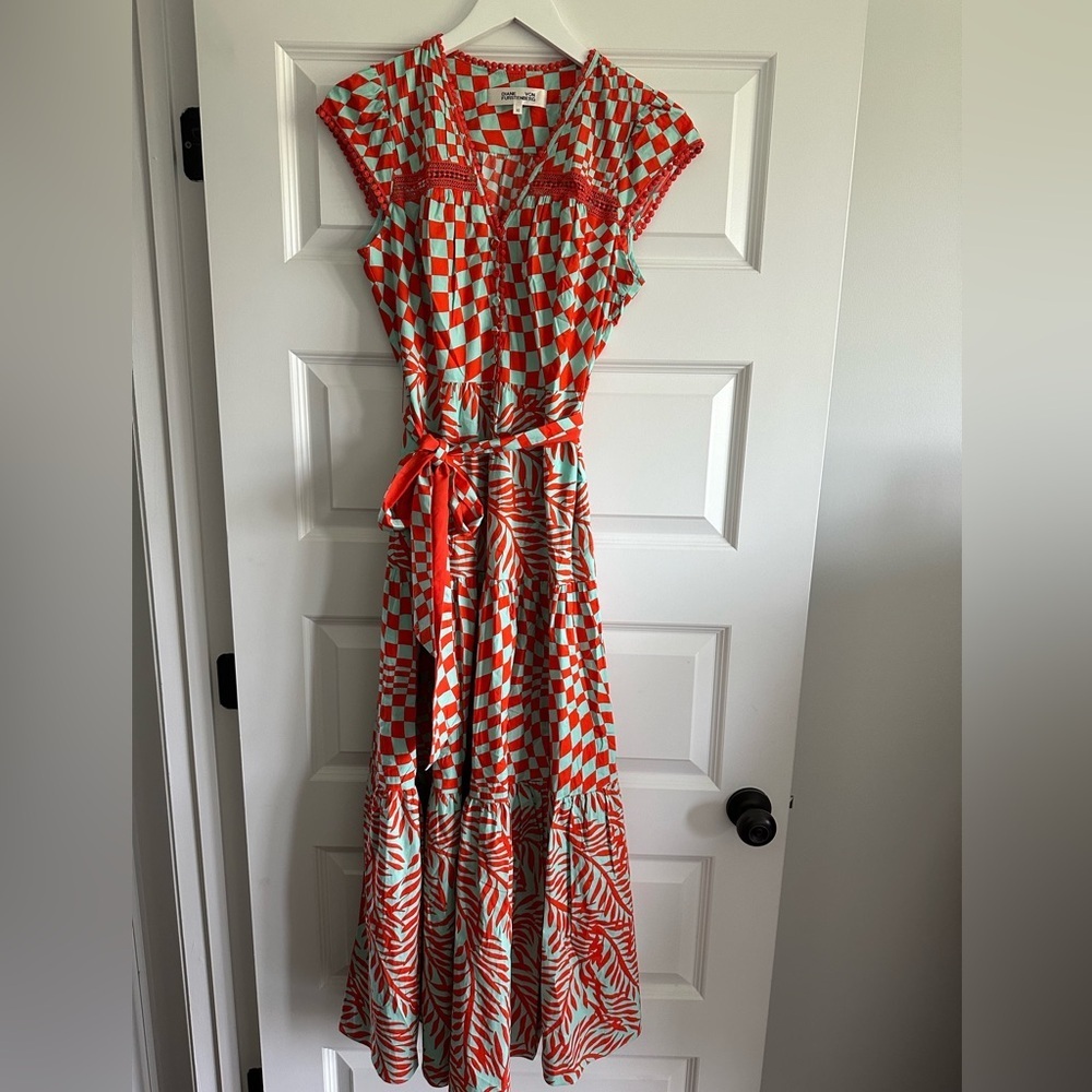 DIANE VON FURSTENBERG Sinead Belted Printed Crochet-Trimmed Poplin Midi Dress - Picture 2 of 11